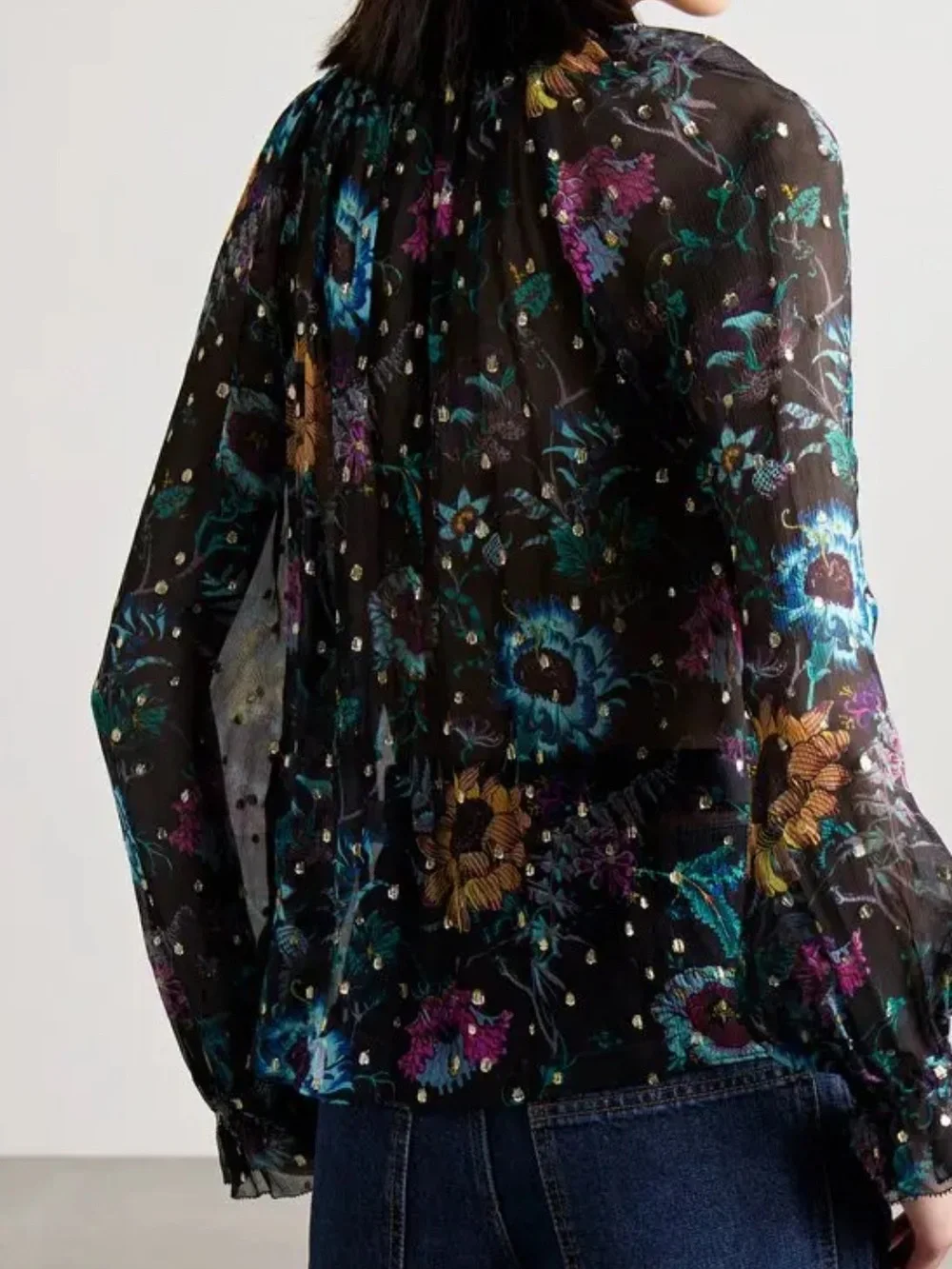 Ulla Johnson Bernadette Silk Blouse Black floral Iris Print size 2